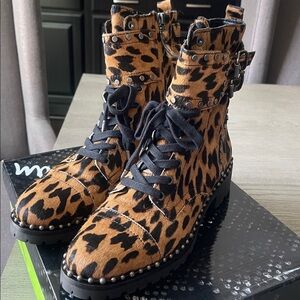 Sam Edelman Jennifer Combat Boot. Leopard Print Calf Hair. Sz 8